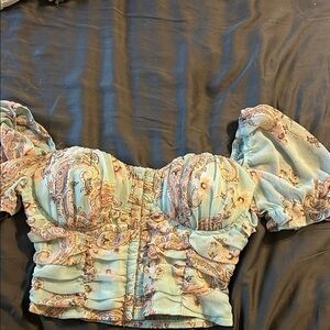 Floral Puff Sleeve Corset Crop Top